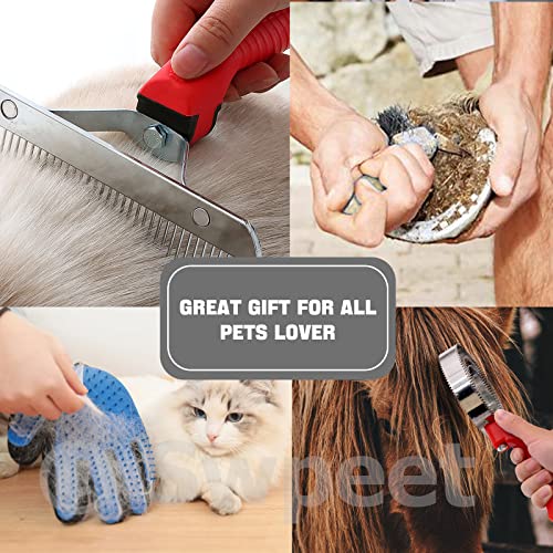 image for Swpeet 5Pcs Reversible Stainless Steel 4 Rings Curry Comb and Horse Ho