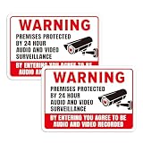 2PCS Premises Protected By 24 Hour Audio And Video Surveillance Warning Sign Sticker,Self-Adhesive Waterproof Security Camera In Use Sign,You Are Being Recorded Lables for Home, Business,Private Area