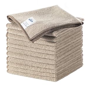 MR.SIGA Microfiber Cleaning Cloths, All-Purpose Surface Microfiber Towels, Streak Free Cleaning Rags, Pack of 12, Wheat, Size 32 x 32 cm(12.6 x 12.6 inch)