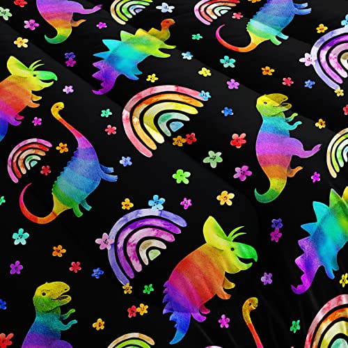 Bsntho Rainbow Dinosaur Comforter Set Twin Colorful Dino Bedding Set For Boys Girls Kids Cartoon Dinosaur Comforter With Little Flowers 1 Comforter And 2 Pillowcases Ultra-Soft Lightweight #TOP4