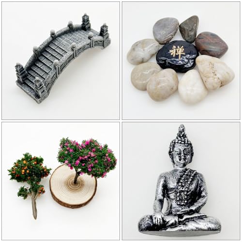 Woohome Mini kit de jardim de areia Zen, mini kit de jardim zen, kit de decoração zen com areia bran