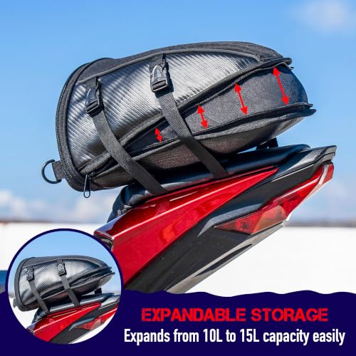 Bolsa de Cola para Motocicleta Nomad USA, Impermeable, Expandible 10-15L, con Correa de Hombro y Cubierta para Lluvia miniatura 2