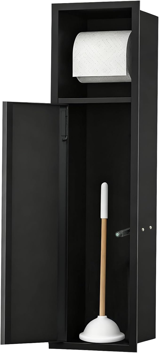 recessed toilet paper holder, 304 stainless steel tissue paper holder, in wall tissue toilet roll holder with storage for toilet, bathroom, kitchen & hotel, 25.9?x7.9?x5.9?, matte black