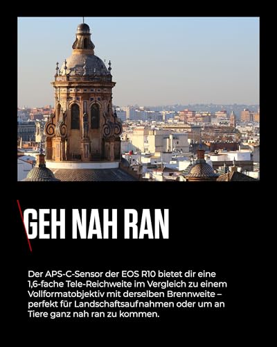 Canon EOS R10 Kamera spiegellose Camera + RF-S 18-150mm F4.5-6.3 is STM Objektiv (Hybridkamera, DSLR Upgrade, 15 B/s, 4K Videos, Dual Pixel CMOS AF II Fokussystem, WLAN) schwarz
