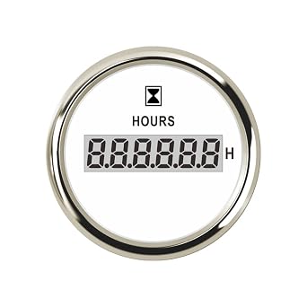 ELING 52mm Hour Meter Gauge with Red Backlight 9-32V for Cars Trucks White+Stainless Steel