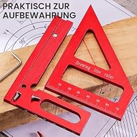 3D-Mehrwinkel-Messlineal, 45°/90° Aluminiumlegierung, quadratischer Winkelmesser, Zeichenlinienlineal, Präzisions-Layout-Messwerkzeug für Holzbearbeitung, Technik und Bau (rot) – Ansicht 5