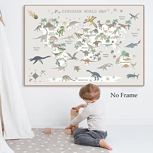 Dinosaur Map Art Dinosaur Wall Art Watercolor Dinosaur Print World Map Animals Poster Dinosaur Nursery Picture Dinosaur Poster Educational Canvas Wall Art Dinosaur Picture For Wall Nursery 16X24In Unframed #TOP4