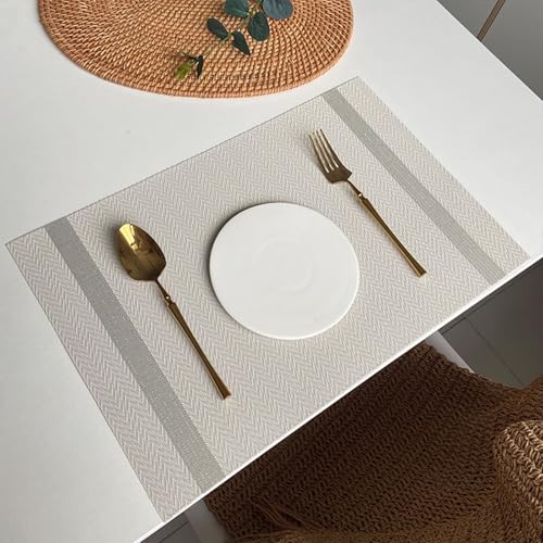 Set de table 8 pcs gris clair napperon lavable antidérapant rectangle rayé - 2