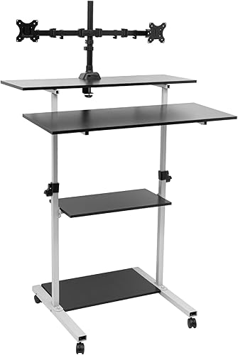 Gdrasuya10 Escritorio de pie con soporte de monitor doble, altura ajustable, estación de trabajo para computadora portátil, podio, portátil, carrito
