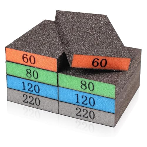 Pqahffowr Paquete de 8 Esponjas para Lijar, Bloques de Lijado Lavables y Reutilizables para Paneles de Yeso, Madera, Muebles de Metal, Grano 60/80/120/220