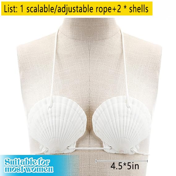 Mermaid Seashell Bra with Cord Hawaiian Shell Bikini Top Fashion Chest Chain for Women bodychain White2