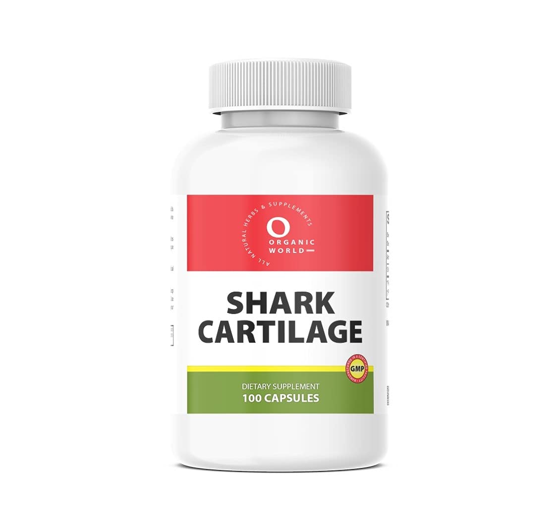 Organic World Shark Cartilage - 100 Capsules - Natural Joint & Bone Support Supplement, 100 Count (Pack of 1)