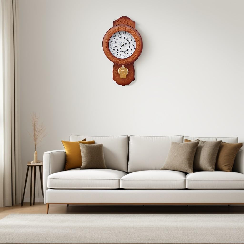 Ice Armor Reloj de Pared con péndulo analógico clásico de Grano de Madera marrón de 45,7 cm de Ancho, Reloj de Pared Decorativo Que añade Encanto Atemporal a Cualquier habitación, Idea