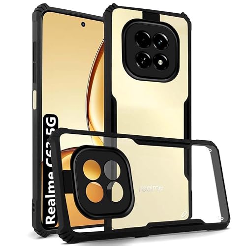 Muzz Realme C63 5G Clear Hard PC Back Cover Case with Shockproof Premium TPU Blue Border 360 Degree Impact Resistant Camera lens Protection Transparent Cover For Realme C63 5G / Realme V60 5G 2024