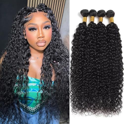 Menalue Water Wave Human Hair Bundles 10A Brazilian Virgin Curly Bundles Human Hair for Women Deep Wave 4 Bundles Wet and Wavy Hair Extensions Natural Black Color (20 22 24 26 Inch)
