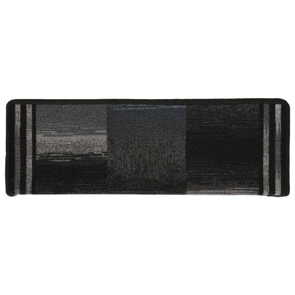 vidaXL Alfombrilla Autoadhesiva de Escalera 15 uds, Alfombra Antideslizante de Escalera, Protector de Peldaño, Poliamida Negro y Gris 65x21x4 cm