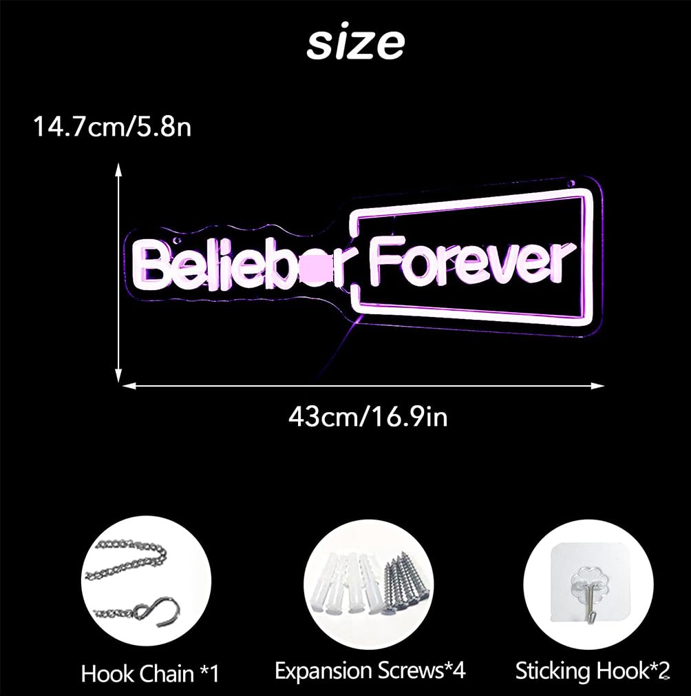 Belieber Forever Neon Sign – Lampada da parete a LED per camera da letto, dormitorio, decorazione per feste, pop star canadese, regalo artistico