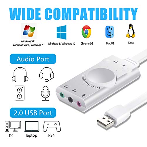 External USB Sound Card, PHOINIKAS USB to Audio Jack Adapter with 3.5mm Headphone and Microphone Jack, Volume Control, Stereo Sound Card Plug Play, for Windows, Mac, Linux, PC, Laptops, Desktops - Thumbnail 3
