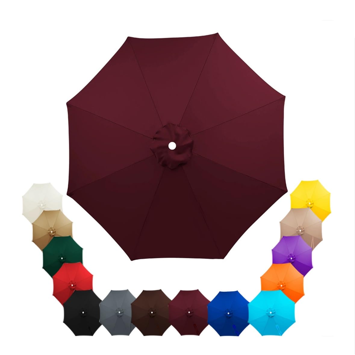 Parasol Replacement Canopy 2.5m, 2.7m, 3.5m, 6/8 Arms , Garden Umbrella Replacement Parasol Fabric, for Yard, Beach, Garden Umbrella, Canopy Only, Beige(Dark red,2.5m/8-Ribs)