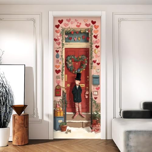 Image of Whimsical Heart Wreath Top Hat Character Door Mural 30.31x78.74in