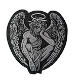 Crying Sad Guardian Angel Patch | Gothic Goth Punk Emo Biker Applique | Fallen Seraphim Religious Symbol Embroidered Iron-On Badge for Denim Jackets, Vests & Bags | 5' x 4.75'