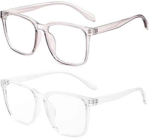 Miniatura 3 de TEAPLMTT Paquete de 2 lentes de bloqueo de luz azul de gran tamaño, cuadrados para computadora, anti luz azul para mujeres y hombres (morado +