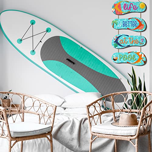 Panelee Swimming Pool Hanging Wooden Sign Summer Slippers Wall Hanging Decor Sign Flip Flop Pool Decorations Outdoor Decorative Wood Pool Signs Pool Theme Bathroom Wall Pediments for Home, 22 x 10 In