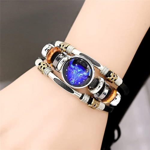 Miniatura 3 de 2 piezas de pulsera de cuero de constelación zodiacal multicapa hecha a mano con signos del zodiaco entrelazados para hombres y mujeres, joyería