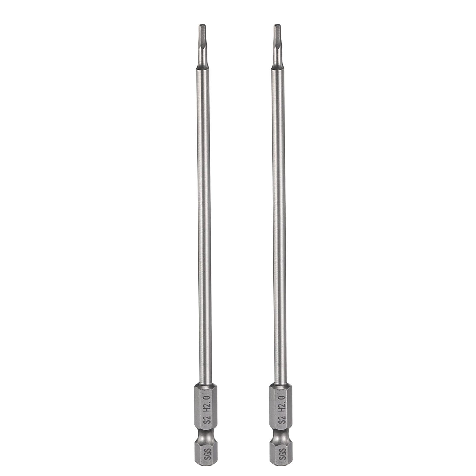 sourcing map 2pcs H2.0 Hex Head Drill Bit Wrench 2mm Metric Flat Tip 1/4" Hex Shank 200mm (8") Long Magnetic Hexagonal Screw Driver Socket Industrial Screwdriver Power Bits — image 1