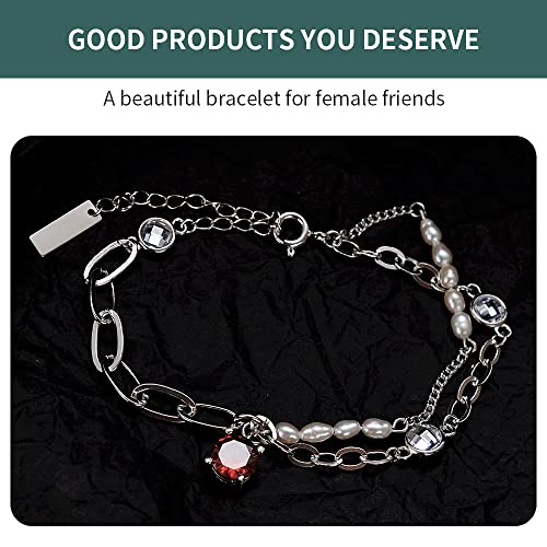 Women Baroque Pearls Handmade Bracelets 925 Sterling Silver Ruby Link Bracelet Fashion Jewelry Gift For Girls Silver #TOP3