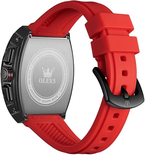 Miniatura 5 de OLEVS Tonneau - Relojes cuadrados para hombre, reloj de pulsera de silicona de cara grande para hombre, cronógrafo multifuncional, reloj impermeable