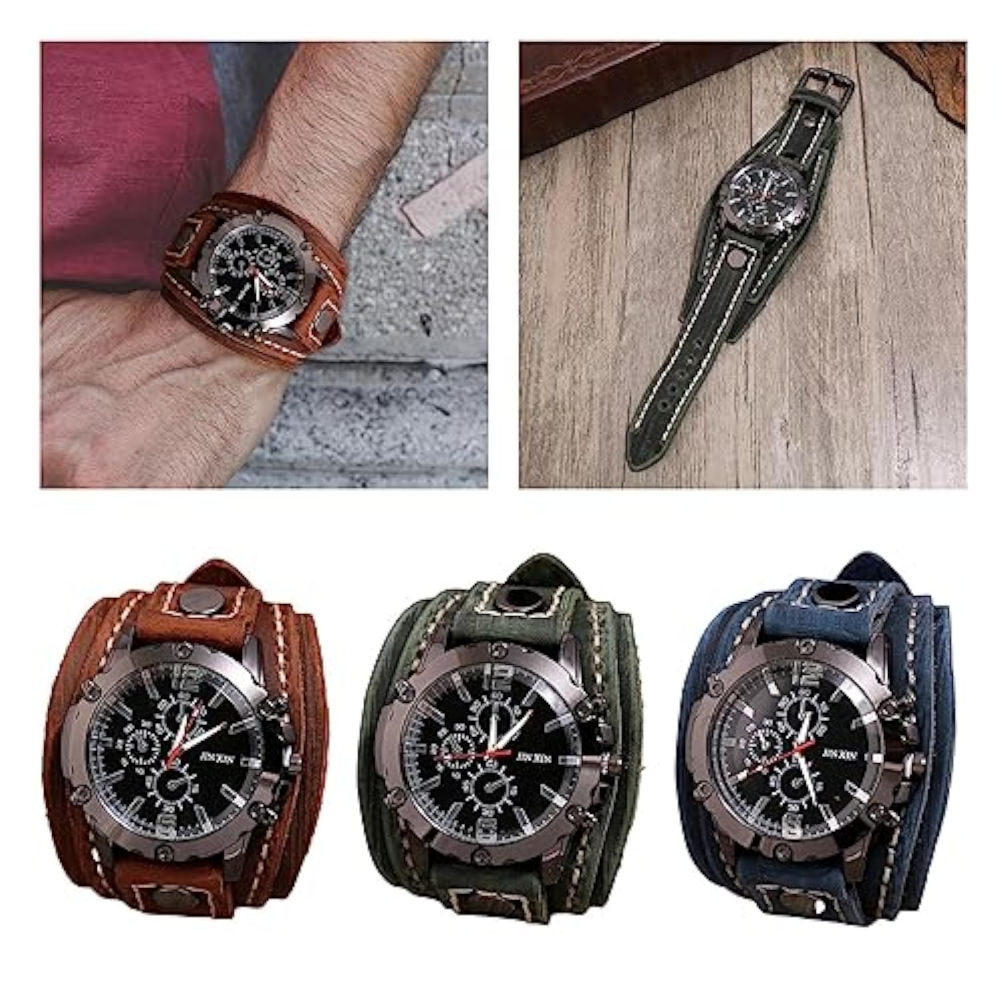 Punk Vintage Wrist Watch Wide PU Leather Belt Strap