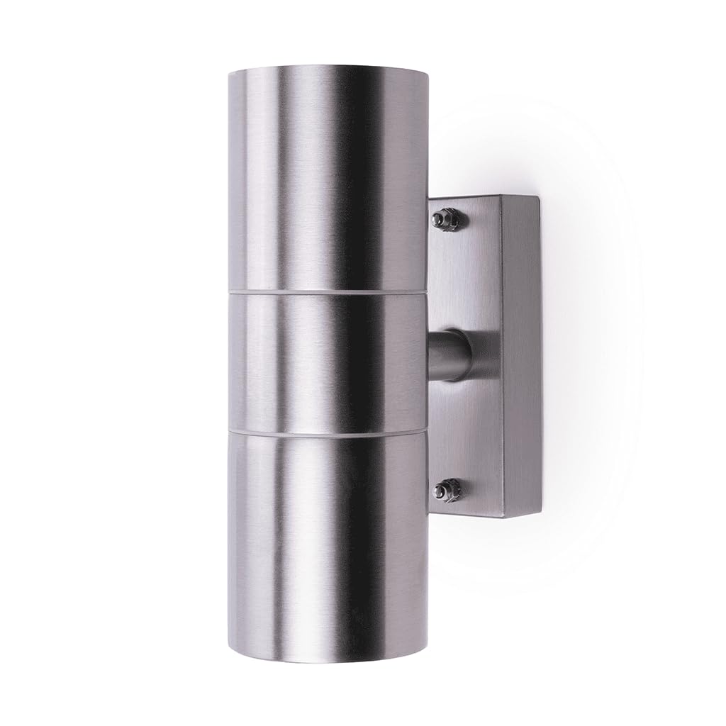 HiSPEC Coral LED Outdoor Up Down Wall Lights | for Home, Driveway, Garden, Patio | Wall Mounted Exterior Security Light with IP44 Rating (Stainless Steel, 1 Pack)
