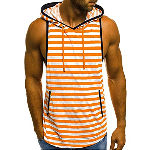 Camisetas Sin Manga Tirantes con Capucha sin Mangas Camiseta Deportiva Top Chaleco Blusa de Deportes para Hombre Entrenamiento Fitness Costura Rayas MMUJERY