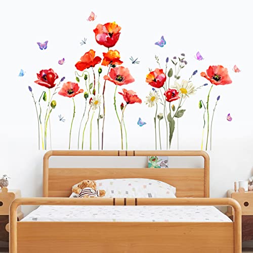 Calcomanías decorativas de flores rojas para pared, 2 hojas miniatura 6
