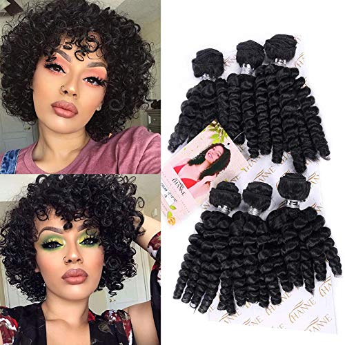 HANNE Spring Bouncy Curly Hair Cream Curl Black Hair Bundles 6 Pcs Curly Synthetic Hair Extensions for Black Women (12"12"14"14"16"16")