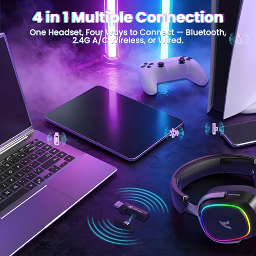 Image of ATTACK SHARK G800 Wireless RGB Gaming Headset:7.1 Surround Sound-50mm Drivers-Memory Foam Ear Pads,Wired /2.4Ghz /BT,Ultralight,Durable Aluminum Frame,Detachable Mic,Programmable for PC Mac Gamer(Black)