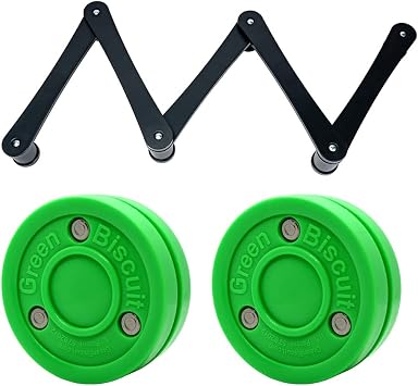 Top Shelf Target Stick Handling Trainer with 2 Green Biscuit Original Pucks - Snake Trainer, Portable, Durable, and Adjustable Hockey Training Equipment for Puck Control, Reaction Time, Coordination