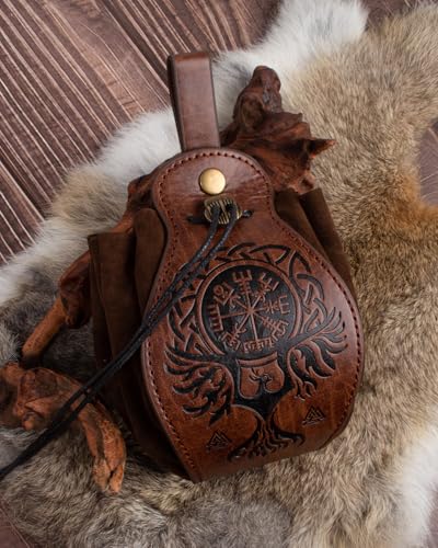 Image of Leather Belt Pouch Medieval Vintage Renaissance Viking LARP Cosplay Costumes Drawstring Coin Purse Phone Holder Waist Bag (Phoenix)
