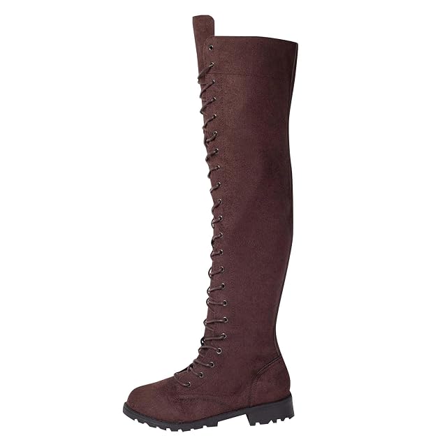 Women Knee High Boot Pointed Toe Chunky Low Heel Boots Fall Winter Lace Up Outdoor Long Shoes with
