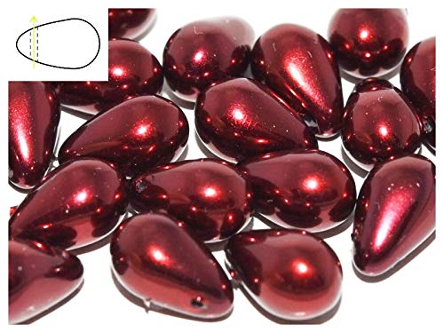Teardrop Beads, 9x6mm, 30 Piezas, Cuentas de Vidrio prensado checas en la Forma de Gotas, Agujero Horizontal Superior, Pearls Wine