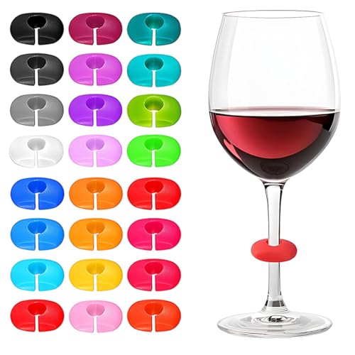 DWFEYOI Segnabicchiere Silicone 24 colori,segna bicchieri calici,Segna Bicchieri Calici,Marcatori per Bicchieri da Vino Riutilizzabili Marcatori, Per Varie Tazze, Forniture per Decorazioni