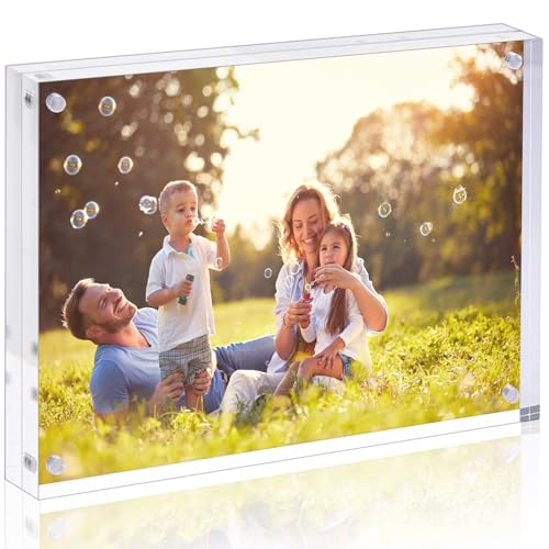 Fixwal 5x7 Acrylic Picture Frame 1 Pack Clear Double-Sided Magnetic Frame Frameless Photo Frame for Desktop Tabletop Display