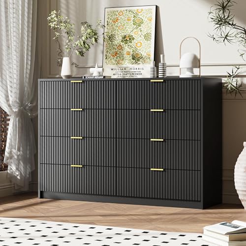 Image of MAISONARIA Dresser for Bedroom, 8 Drawer Double Dresser, Modern Chest of Drawers for Bedroom, Living Room, Entryway and Closet, 55 inch L x 15.7 inch D x 37.4 inch H, Black