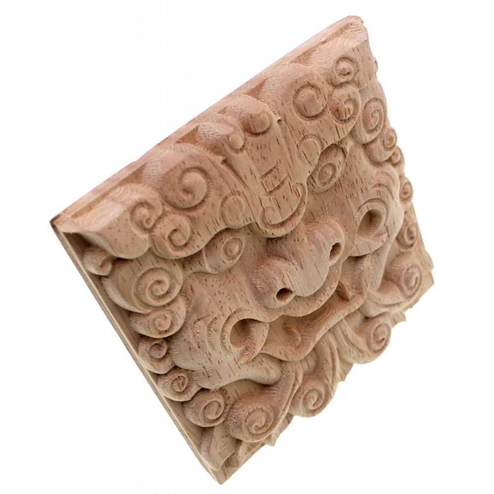 2 Stück unbemaltes, geschnitztes Holz-Onlay | Applikationsrahmen for Möbel, Wandschränke, Kunsthandwerk(18*18cm)