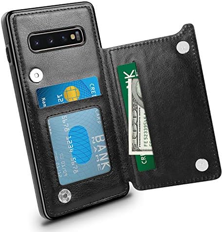 HianDier Wallet Case for Galaxy S10 Slim Protective Case with Credit Card Slot Holder for Men Flip Folio Soft PU Leather Magnetic Closure Cover Case for Samsung Galaxy S10 6.1 Inches, Black