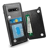 HianDier Wallet Case for Galaxy S10 Plus Slim Protective Case with Credit Card Slot Holder for Men Flip Folio Soft PU Leather Magnetic Closure Cover Case for Samsung Galaxy S10 Plus 6.4 Inches, Black