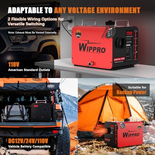 WIPPRO Diesel Heater 8KW, 12V/24V/110V Diesel Heaters All in One, 1.6Gal Diesel Air Heater with LCD Switch, Remote Control for Campers, Car, RV Truck, Boat, Campervans, Caravans (RED)