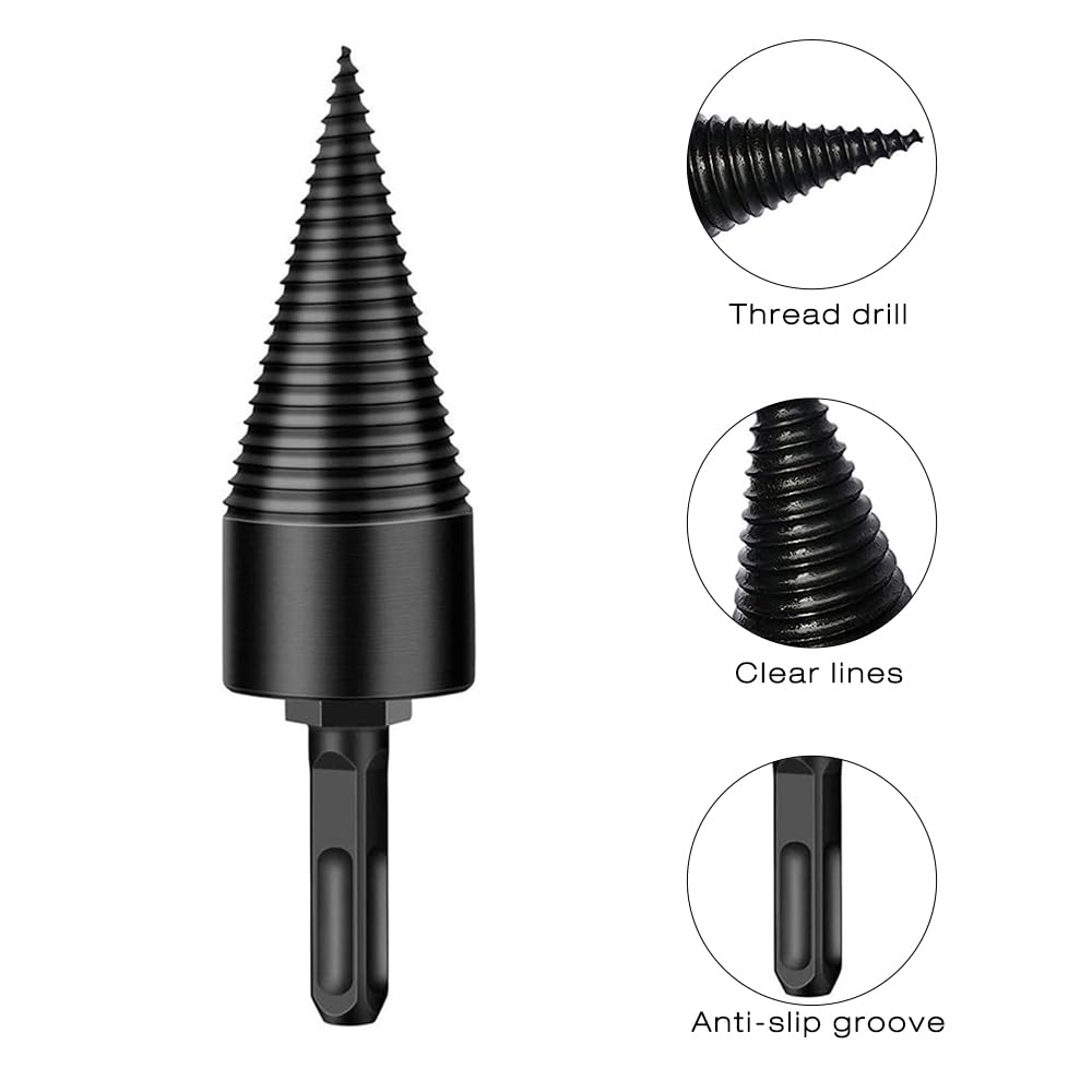 Taladro divisor de leña, 45mm 32mm Divisor de Troncos, broca de división de madera, cortador de leña, Taladro cono divisor de madera Partir troncos de madera con 4 mangos de perforación