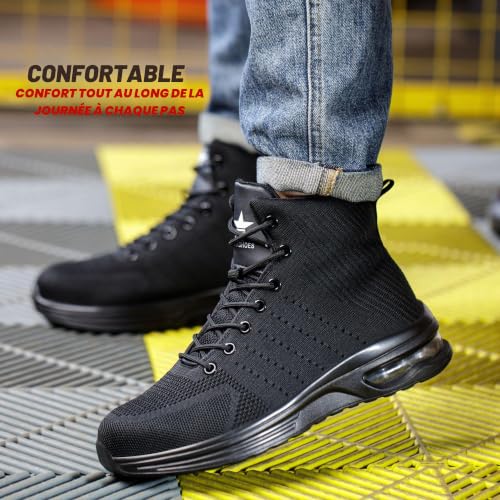 Rona Shoes Bottes de Sécurité Chaussures de Sécurité Baskets de Sécurité Chaussure de Travail Légère Confortable Femme Homme Phantom Black EU 37 – vue 3